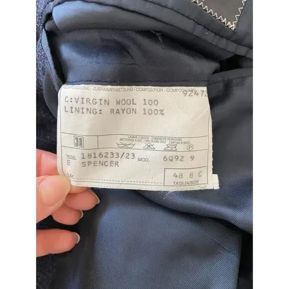 Corneliani Italy Navy Blue Houndstooth Wool Blazer Jacket Sports IT 48 US 38 - Picture 10 of 16